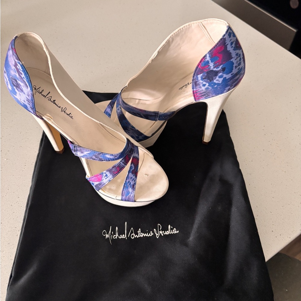 Michael Antonio Blue and White High Heeled Sandals
